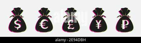 money pay glitch sign symbol set Stock Vector