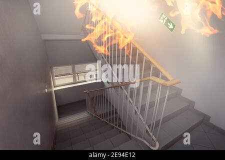 fire in a modern industrial building Stock Photo