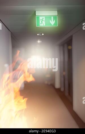 fire in a modern industrial building Stock Photo