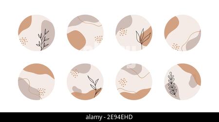 Vector highlight story cover icons for social media. Abstract minimal organic circle backgrounds in boho style Stock Vector