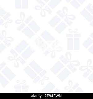Gift boxes seamless pattern. White Christmas holiday vector illustration. New Year present texture concept. Stock Vector
