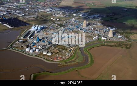 aerial view of Saltend Chemicals Park and Power Station near Hull, East Yorkshire Stock Photo