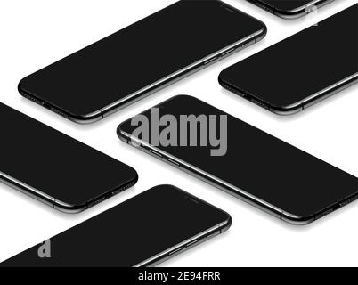 3D Mobile Phone Realistic Perspective Mockup Template Vector on White Background Stock Vector