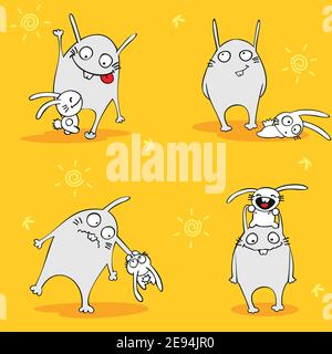 Seamless vector wallpaper: Cheerful hares Stock Vector
