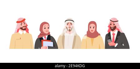 Group of working arabian business people diversity, arab man and woman avatars Stock Vector