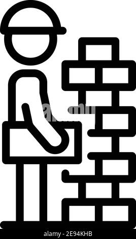 Builder brick wall icon. Outline builder brick wall vector icon for web design isolated on white background Stock Vector