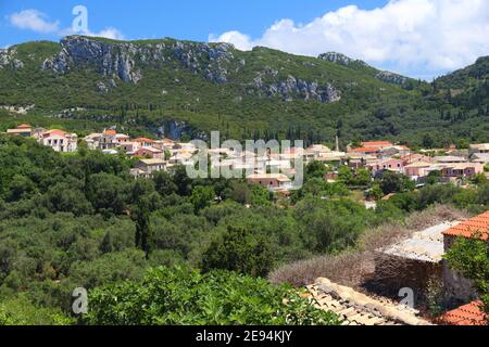 Greek village at the island of Corfu - Makrades Stock Photo - Alamy