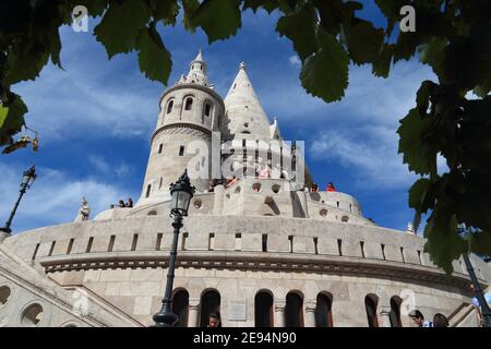 BUDAPEST, HUNGARY - JUNE 19, 2014: People visit Fisherman's Bastion in Budapest. It is the largest city in Hungary and 9th largest in the EU (3.3 mill Stock Photo