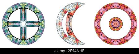Astronomical signs, astrology concept art. Tattoo design. EARTH, MOON and SUN Stock Vector