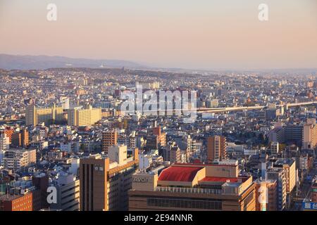 KYOTO, JAPAN - APRIL 14, 2012: Aerial view of Kyoto, Japan. Kyoto is the 8th most populous city in Japan, with 1.5 million inhabitants. Stock Photo