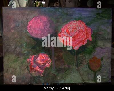 Art painting Abstract Oil rose Flower Nature Imagination from thailand Stock Photo