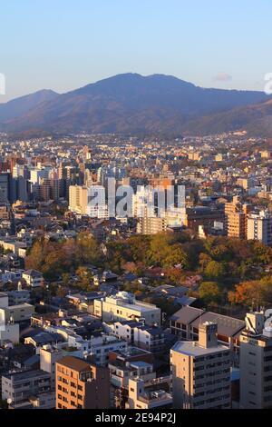 KYOTO, JAPAN - APRIL 14, 2012: Aerial view of Shimogyo and Higashiyama wards of Kyoto, Japan. Kyoto is the 8th most populous city in Japan, with 1.5 m Stock Photo