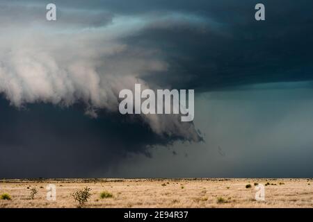 Dark storm clouds rolling in from a supercell thunderstorm in New Mexico Stock Photo