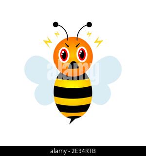 Angry bee mascot character. Vector flying bee isolated on white Stock Vector