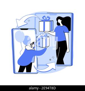 Sharing gifts online abstract concept vector illustration. Stock Vector