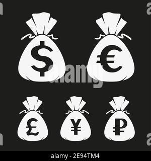 money bag sign symbol icon set Stock Vector