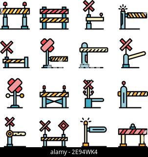Railroad barrier icons set. Outline set of railroad barrier vector icons thin line color flat on white Stock Vector