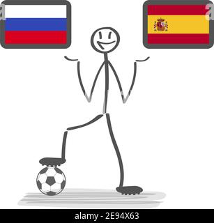 Football - soccer world cup 2018 in Russia country, vector stackman russia vs spain eight-finals  . Stock Vector