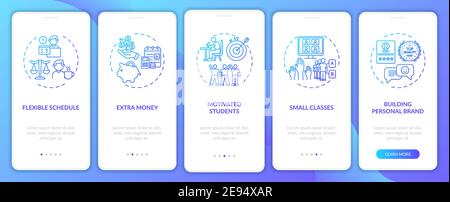 Online tutoring benefits onboarding mobile app page screen with concepts Stock Vector