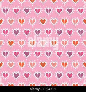 Geometric Doodle Heart Shape Pattern Seamless Vector Repeat Background. Girly Striped Design With Hand Drawn Heart. Close Up, All Over Repeat. Stationery, Valentine, Wedding, Packaging. Vector EPS 10 Tile. Stock Vector