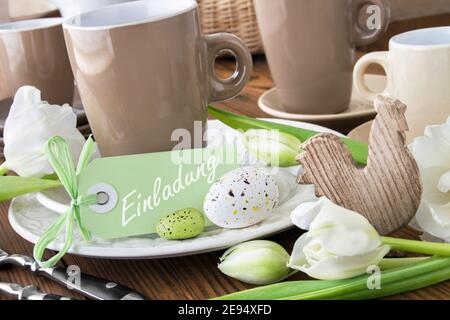 German Easter Invitation label and table decoration Stock Photo