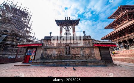 Kathmandu, Nepal - February 1 2021: Ancient Temple and Stupa at Patan Durbar Square in Nepal. Stock Photo