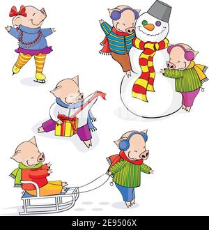 Funny piglets. Vector. Stock Vector