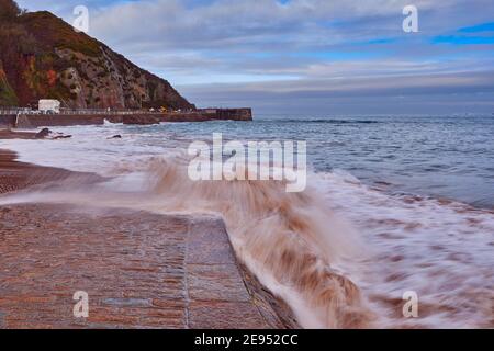 Image of breaking wave on the slip at Greve de Lecq, Slow shutter speed, Jersey CI Stock Photo