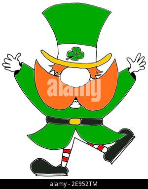 Happy hand drawn leprechaun as a symbol for St. Patricks day colorised Stock Photo