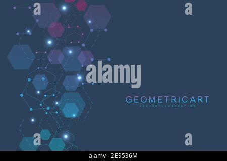 Modern futuristic background of the scientific hexagonal pattern. Virtual abstract background with particle, molecule structure for medical Stock Vector