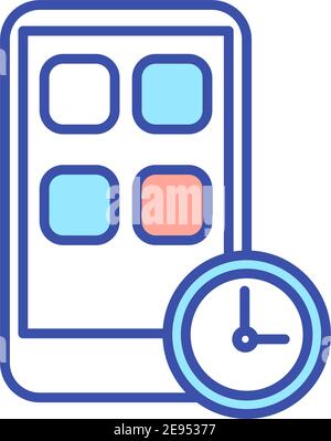 Mobile phone app block timer RGB color icon Stock Vector