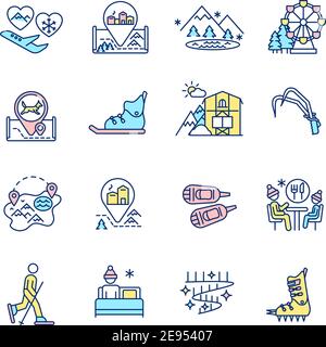 Winter vacations RGB color icons set Stock Vector