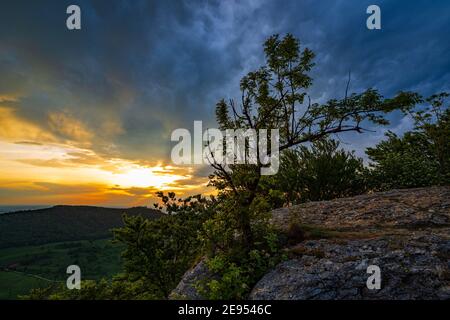 Sunset on the Swabian Alb in Germany Stock Photo