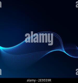 Beautiful wave shaped array of glowing dots.Abstract vector design element. Stock Vector