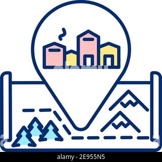 European winter village RGB color icon Stock Vector