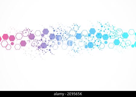 Science network pattern, connecting lines and dots. Technology hexagons structure or molecular connect elements. Stock Vector