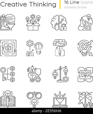 Creative thinking linear icons set Stock Vector