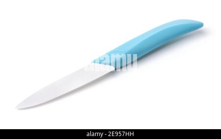 White blade ceramic kitchen knife isolated on white Stock Photo