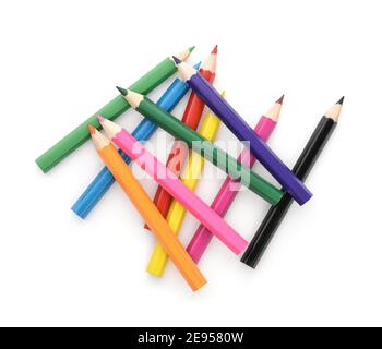 Top view of colorful pencils isolated on white Stock Photo