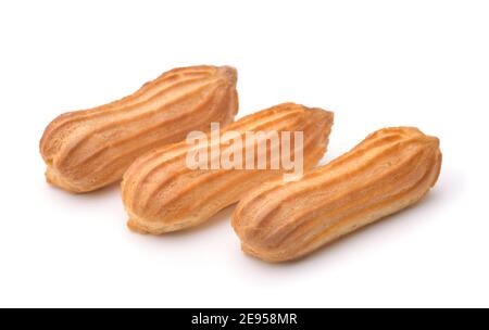 Three fresh baked eclairs isolated on white Stock Photo