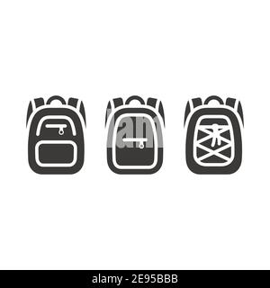 Backpack simple black isolated vector icon. Bag, hand luggage or back pack glyph symbol. Stock Vector