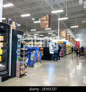 Orlando, FL USA - December 27, 2020: An overview of multiple aisles of a Bravo Market grocery store in Orlando, Florida. Stock Photo