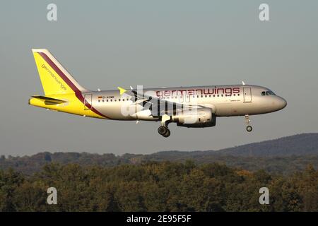 Germanwings Airbus A319-100 with registration D-AGWB on final for runway 14L of Cologne Bonn Airport. Stock Photo