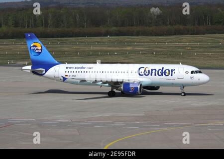 German Condor Berlin Airbus A320-200 with registration D-AICI at Cologne Bonn Airport.