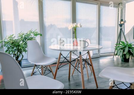 A nice bright living area in a chic furnished apartment loft Stock Photo