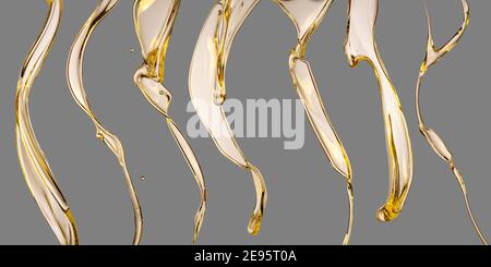 Set of olive oil splashing isolated on gray background. Stock Photo