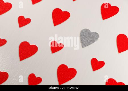 Silver Heart With Red Hearts Abstract On Textured White Stock Photo