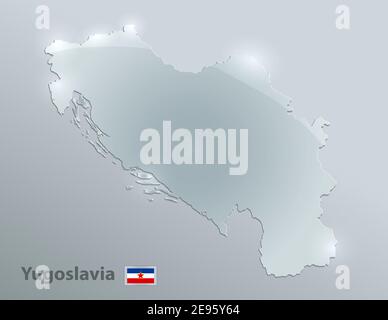 Yugoslavia map and flag, glass card paper 3D vector Stock Vector