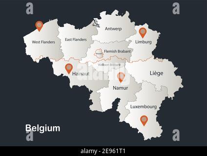 Belgium map, Infographics flat design colors snow white, with names of individual regions vector Stock Vector