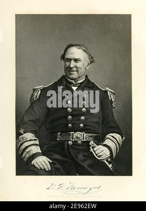 Engraved portrait based on a photograph of American United States Navy Admiral David Farragut (1801 - 1870), 1874. Stock Photo